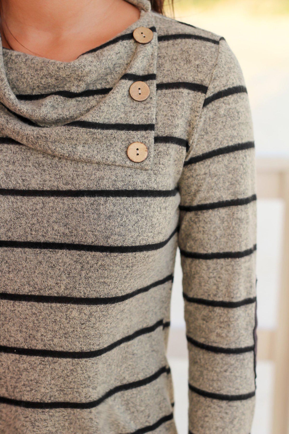 Taupe and Black Striped Top with Buttons | Cute Tops – Saved by the Dress