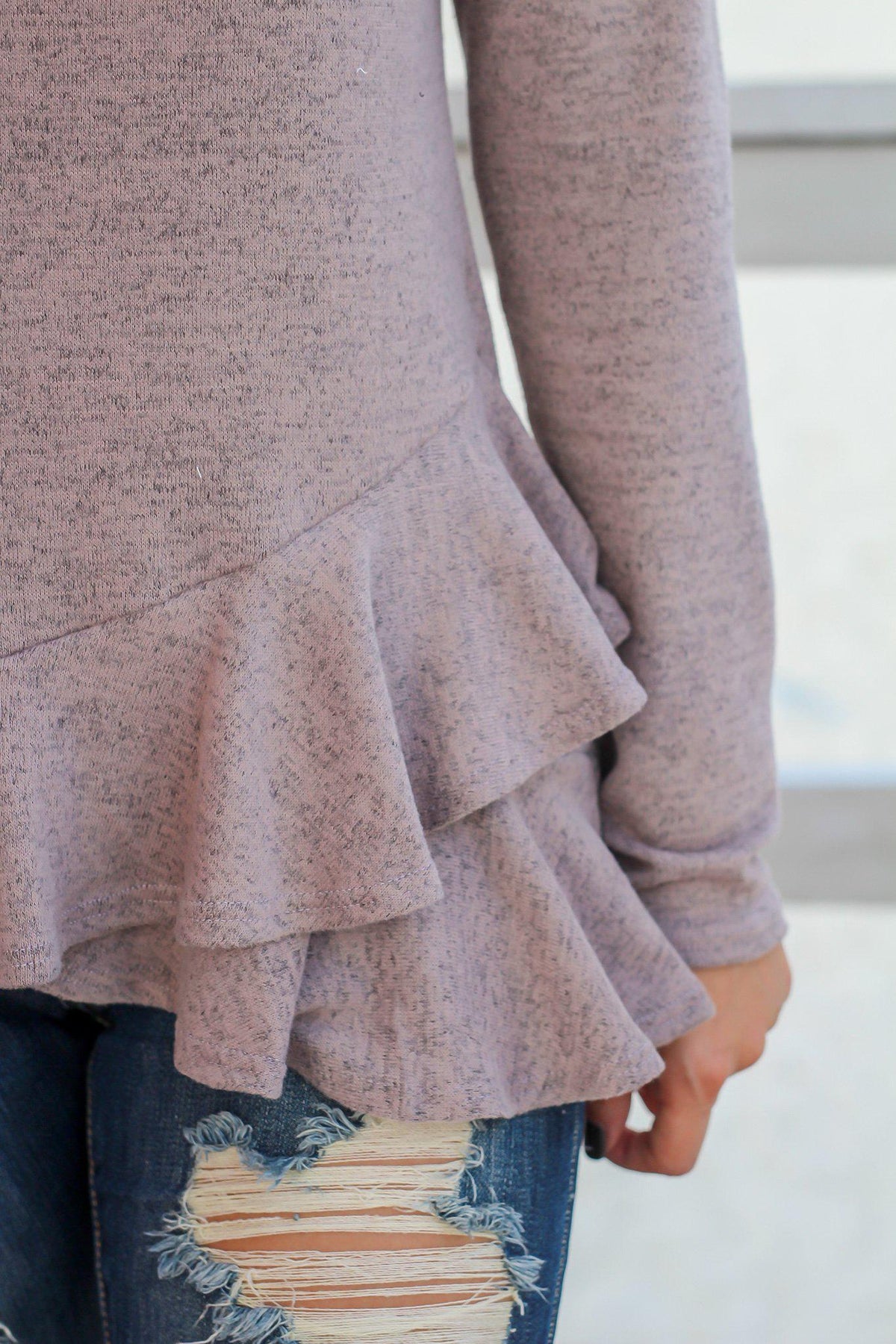 Mauve Long Sleeve Ruffle Top | Cute Tops – Saved by the Dress