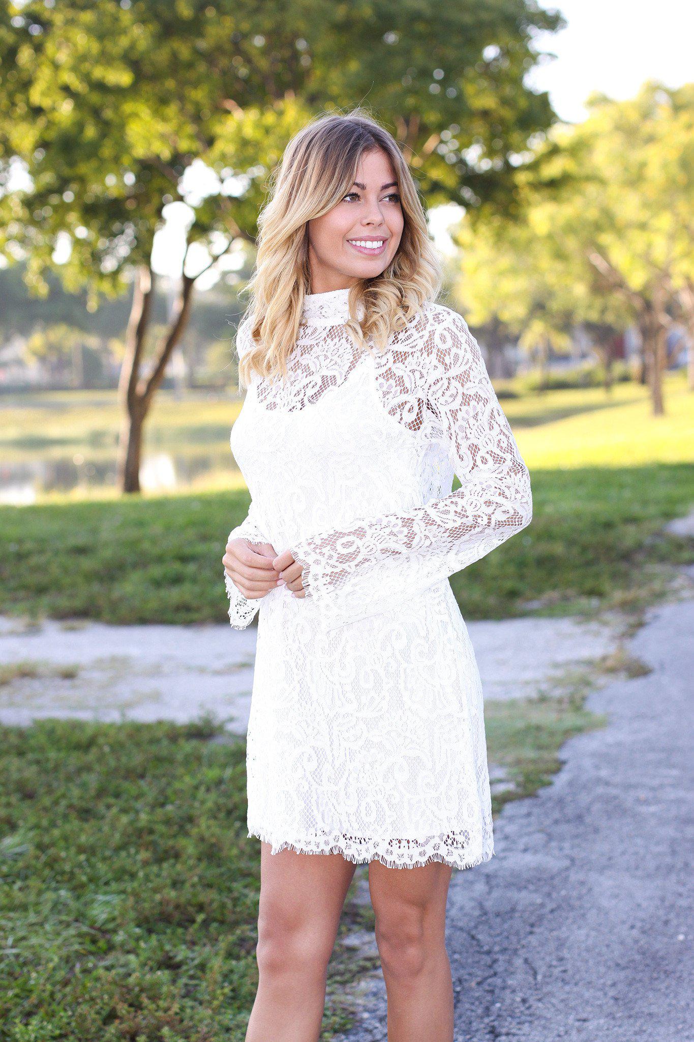 Ivory Long Sleeve Short Lace Dress | Short Dresses Saved by the Dress Ivory Long Sleeve Short Lace Dress | Short Dresses Saved by the Dress