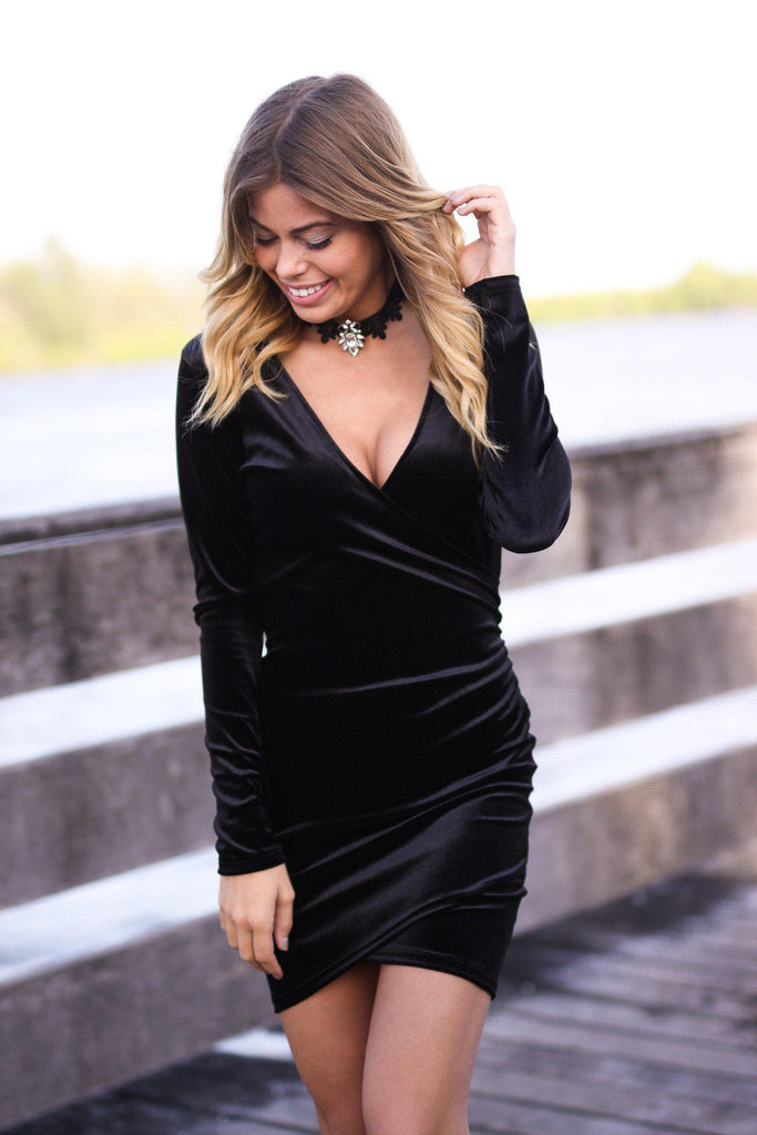 Black Velvet Wrap Dress | Little Black Dress