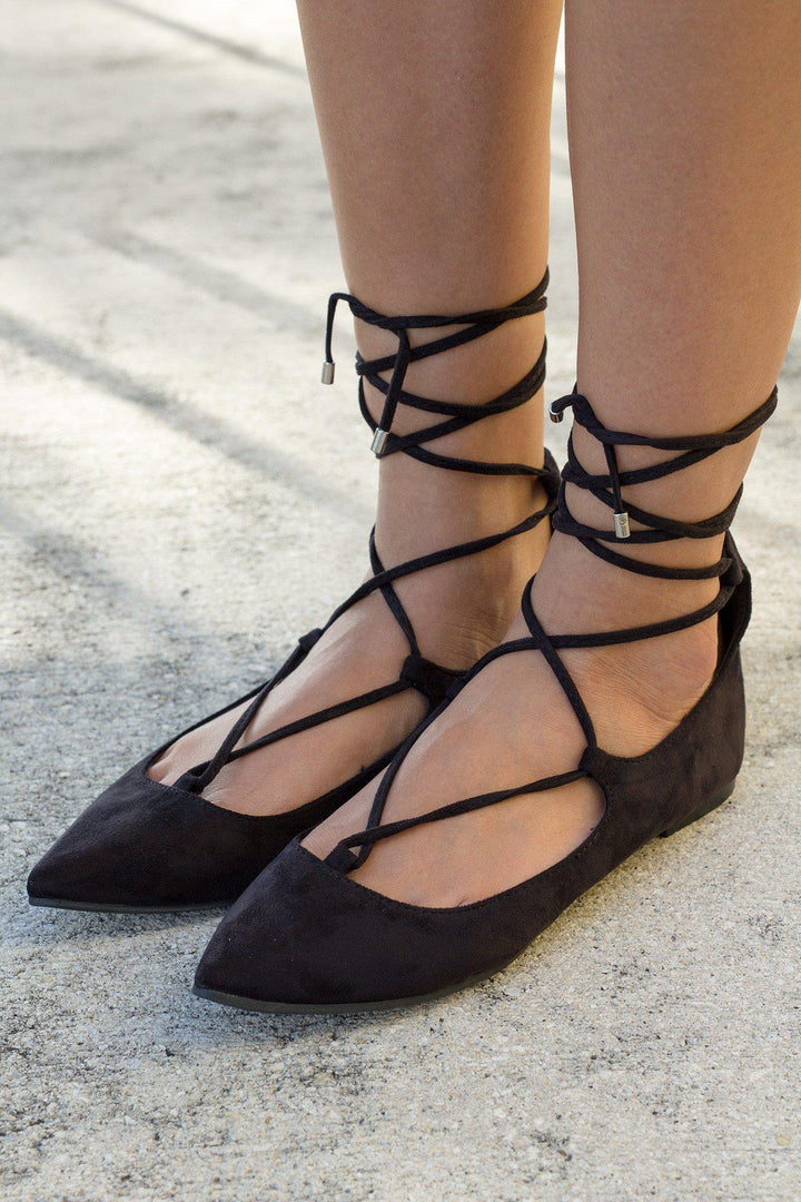Black Lace Up Ballet Flats | Online Boutiques Saved by the Dress Black Lace Up Ballet Flats | Online Boutiques Saved by the Dress