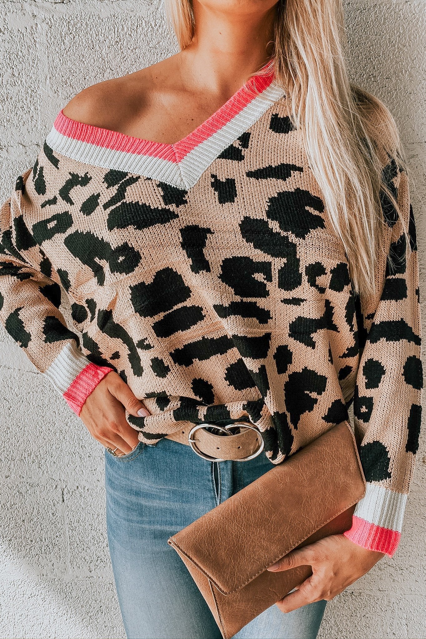 Fuchsia Leopard Printed Oversized Sweater