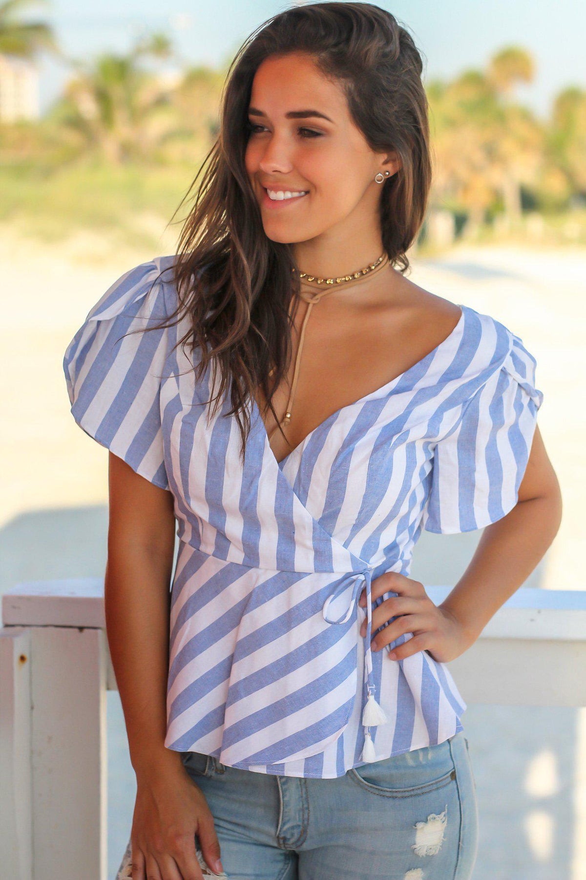 Blue and White Striped Peplum Top | Cute Tops – Saved by the Dress