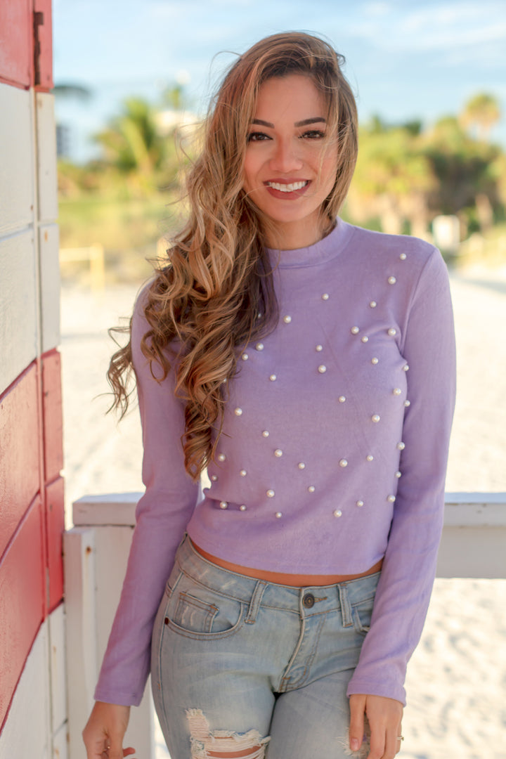 Lavender Top with Pearl Detail | Sweaters – Saved by the Dress
