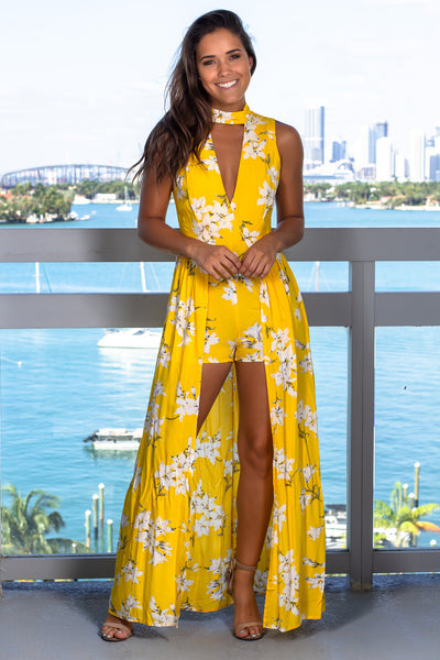 Yellow Floral High Low Romper