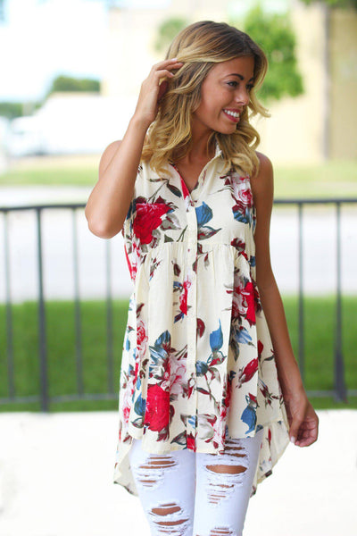 Cream Floral High Low Top