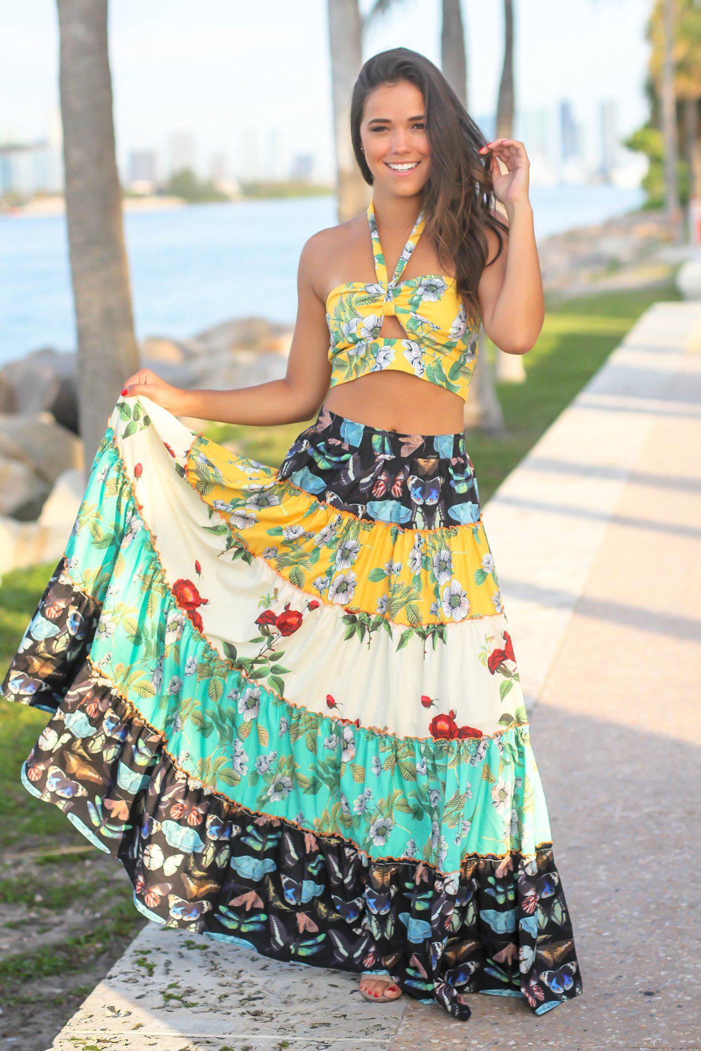 Yellow Floral Two Piece Set