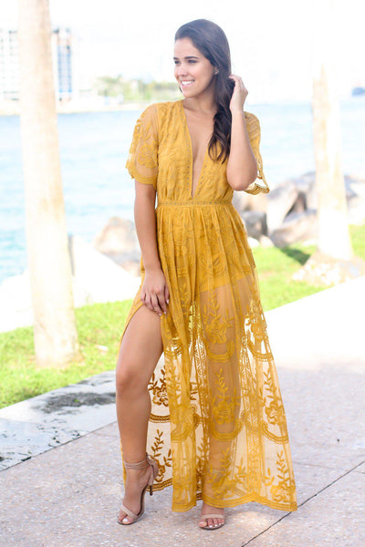 Yellow Lace Maxi Romper
