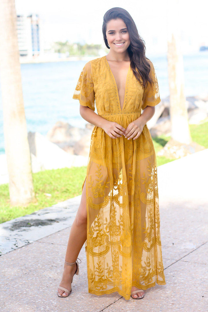 Yellow Lace Maxi Romper | Rompers Saved by the Dress Yellow Lace Maxi Romper | Rompers Saved by the Dress