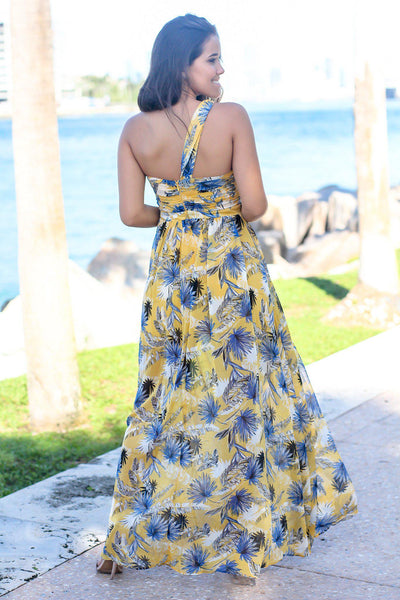 Yellow One Shoulder Printed Maxi Dress