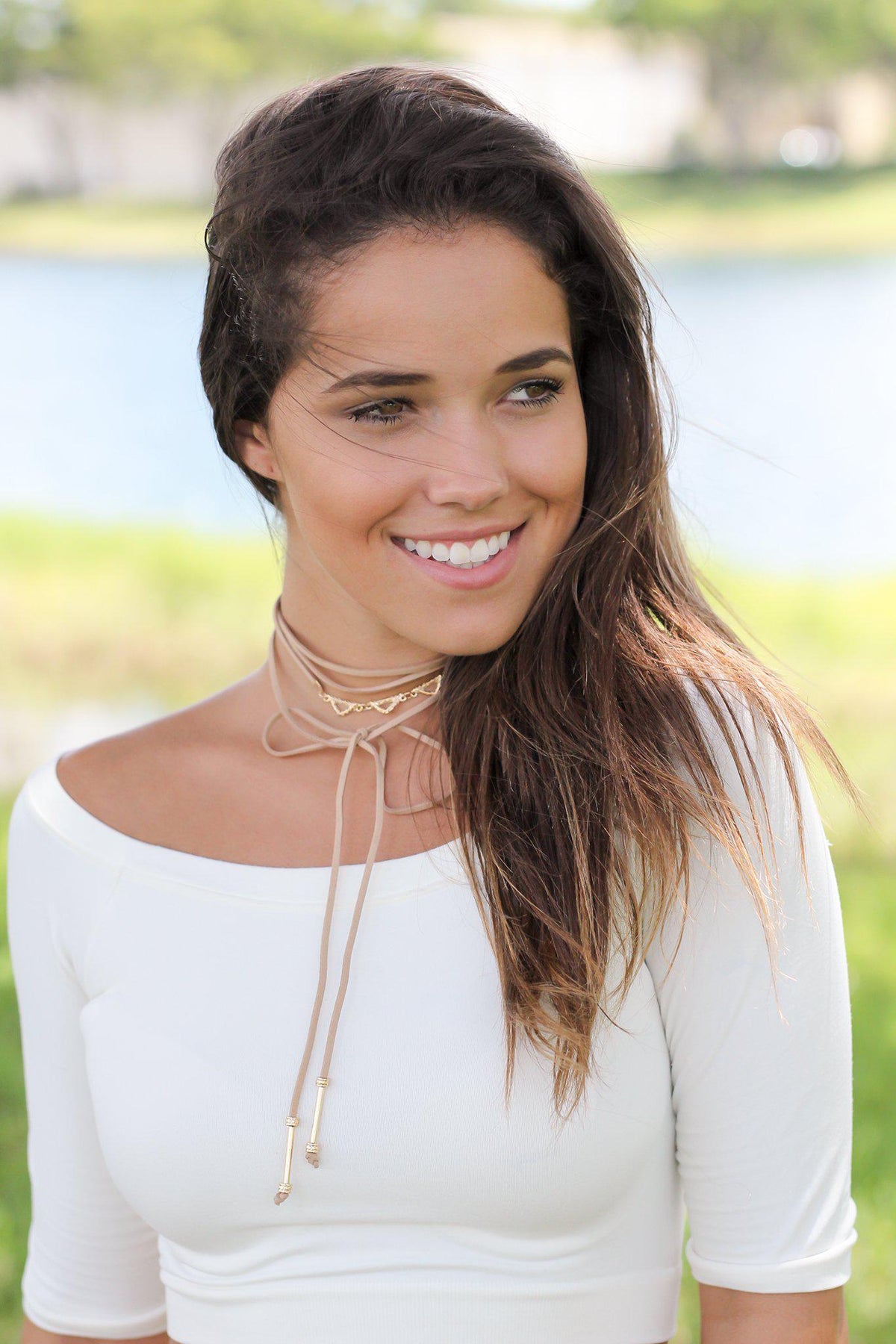 Tan Wrap Choker with Gold Detail – Saved by the Dress
