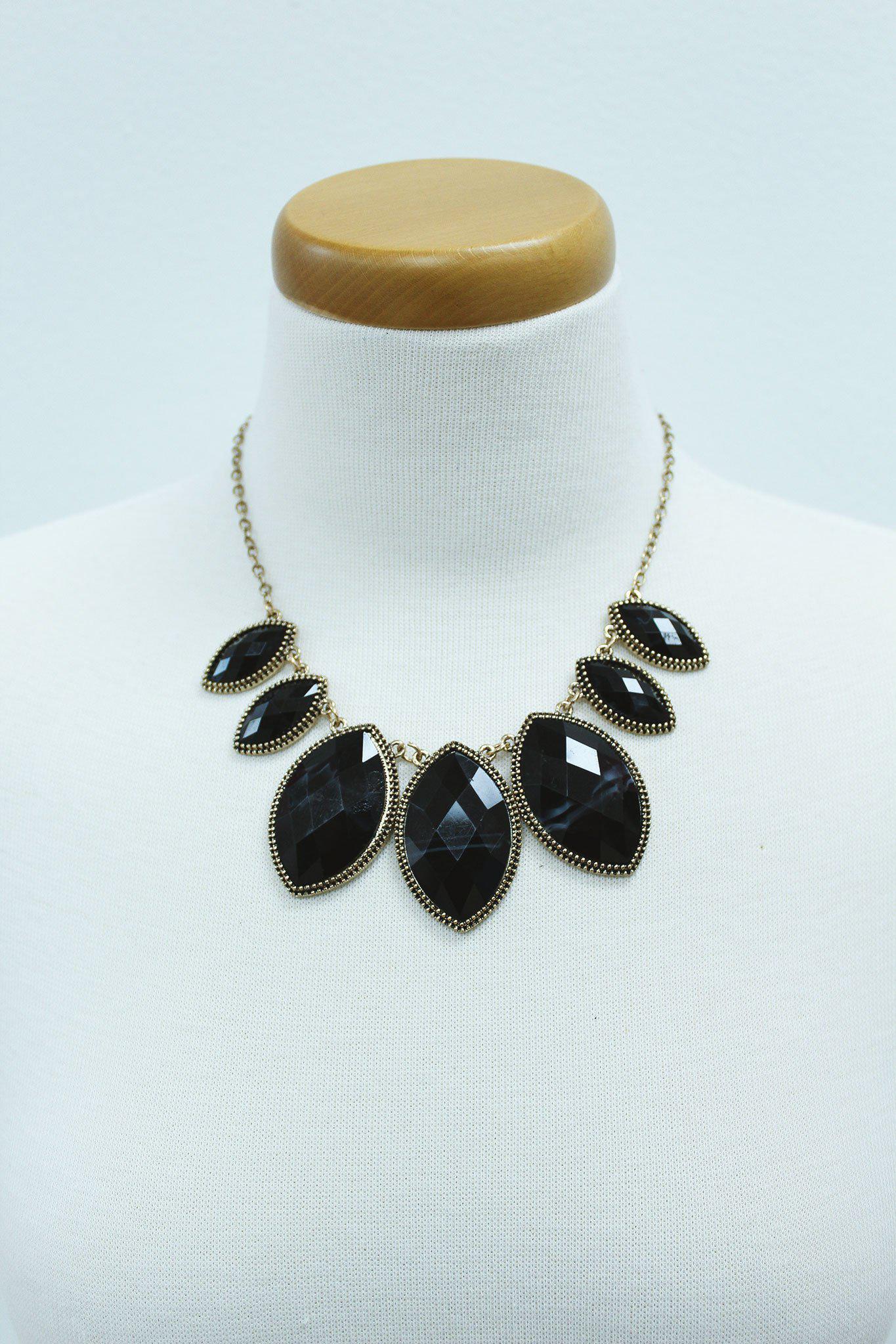 antique gold and black marquise beads necklace