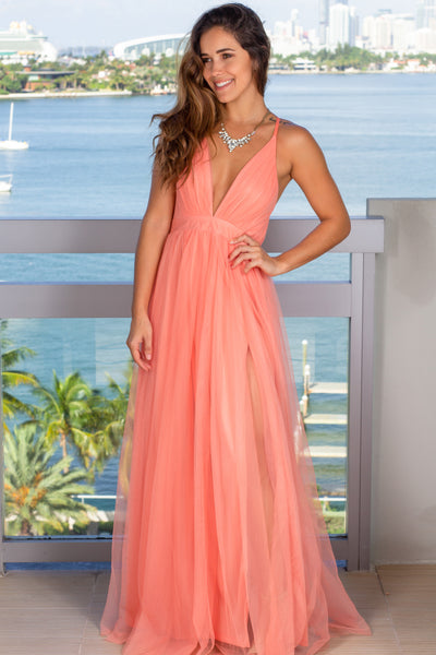 apricot formal maxi dress