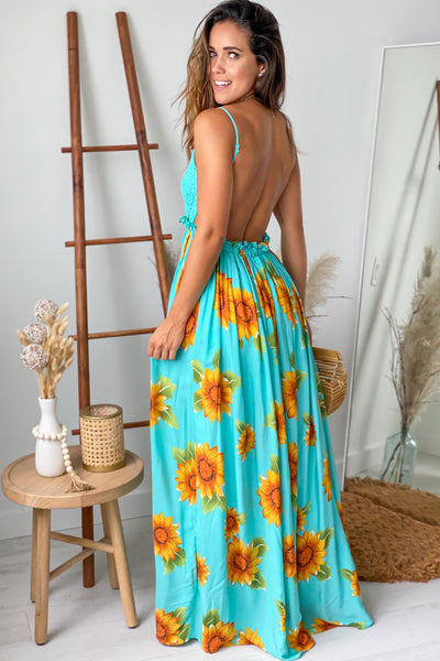 aqua floral maxi dress