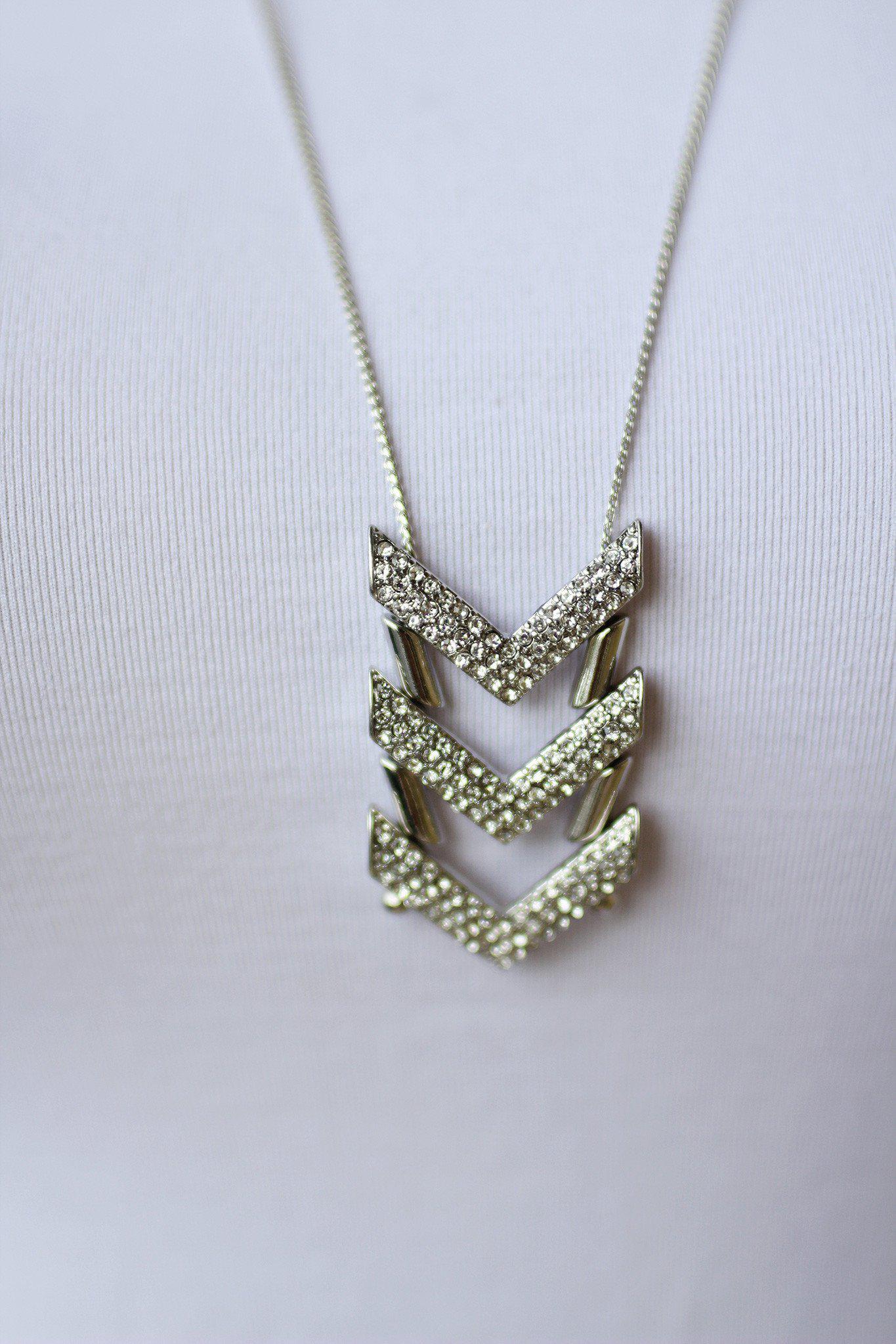 Silver Crystal Arrow Necklace