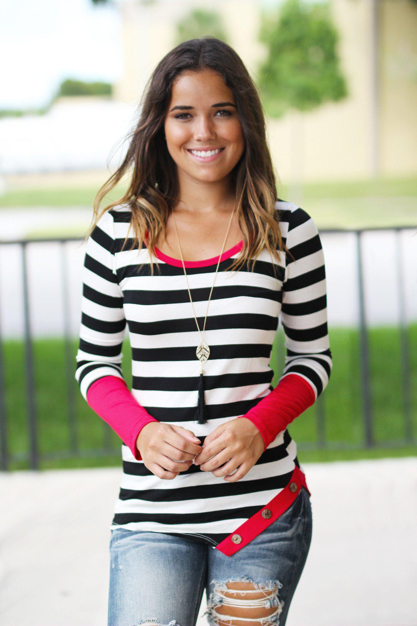 Red Striped Top With Buttons