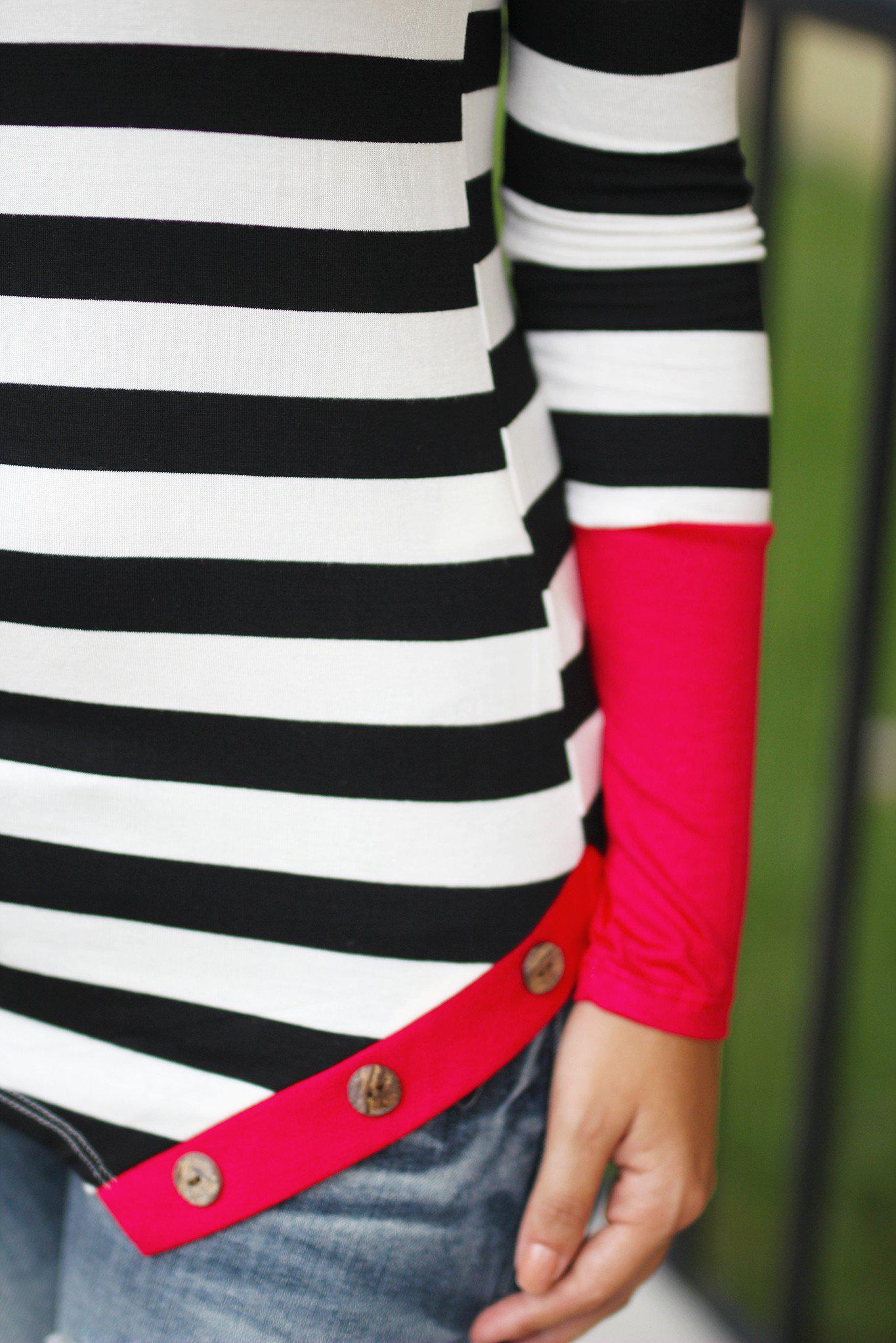 Red Striped Top With Buttons