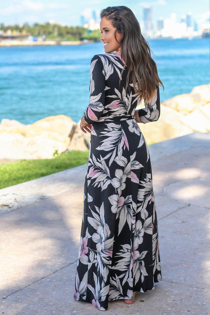 fitted lace wedding dress Black Floral Maxi Wrap Dress – AX Paris