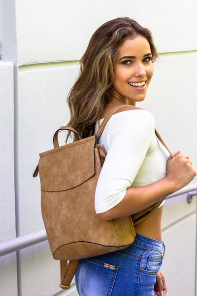Taupe Faux Leather Backpack