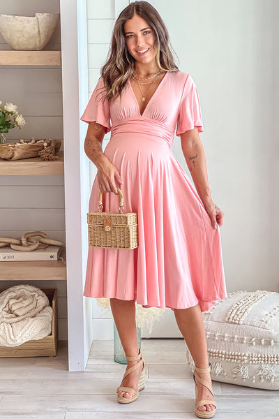 baby pink maternity gender reveal dress