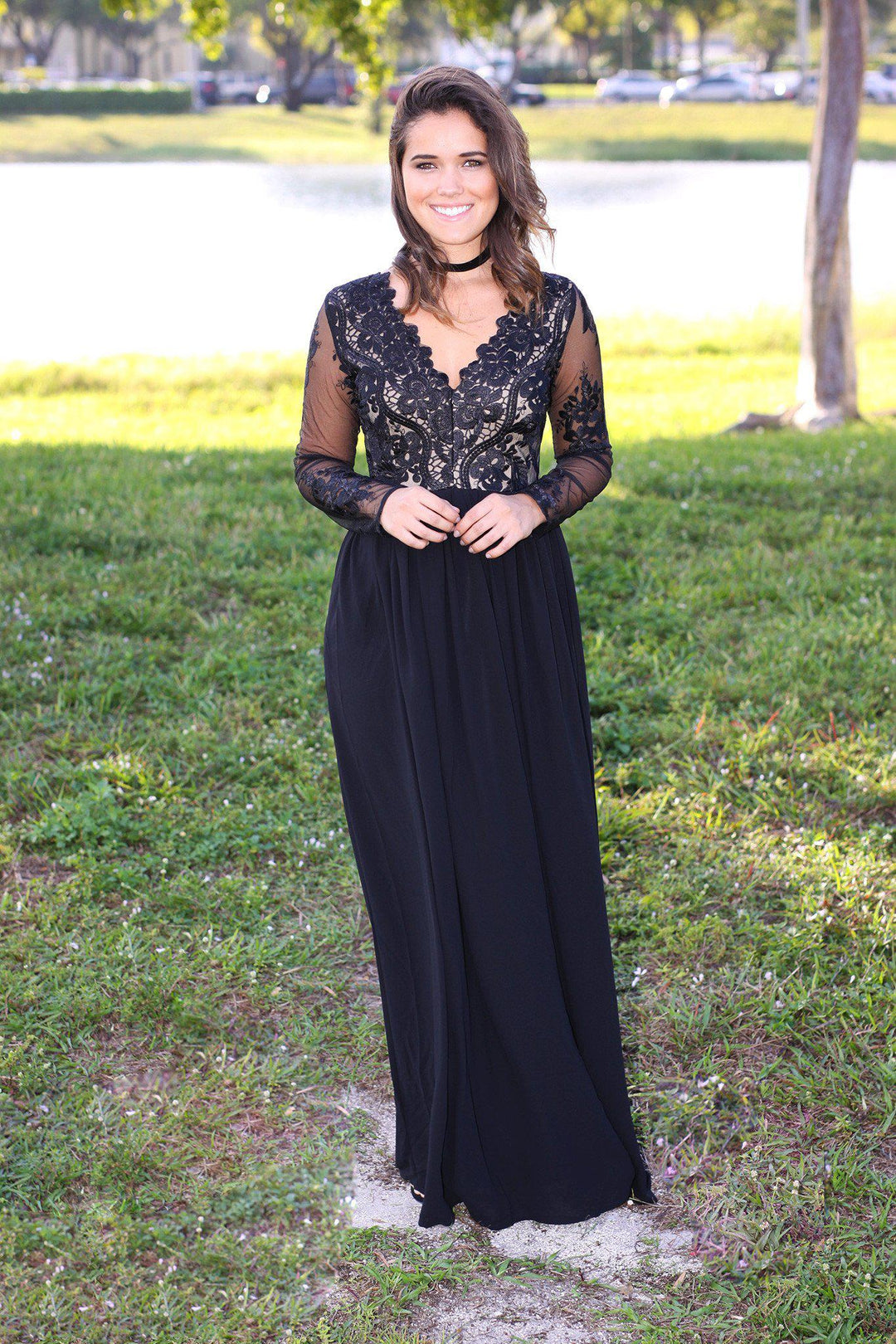 black and nude maxi dress Black and Nude Tulle Maxi Dress