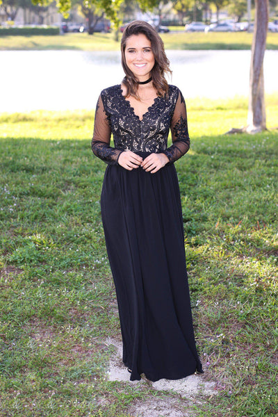 Black and Nude Tulle Maxi Dress