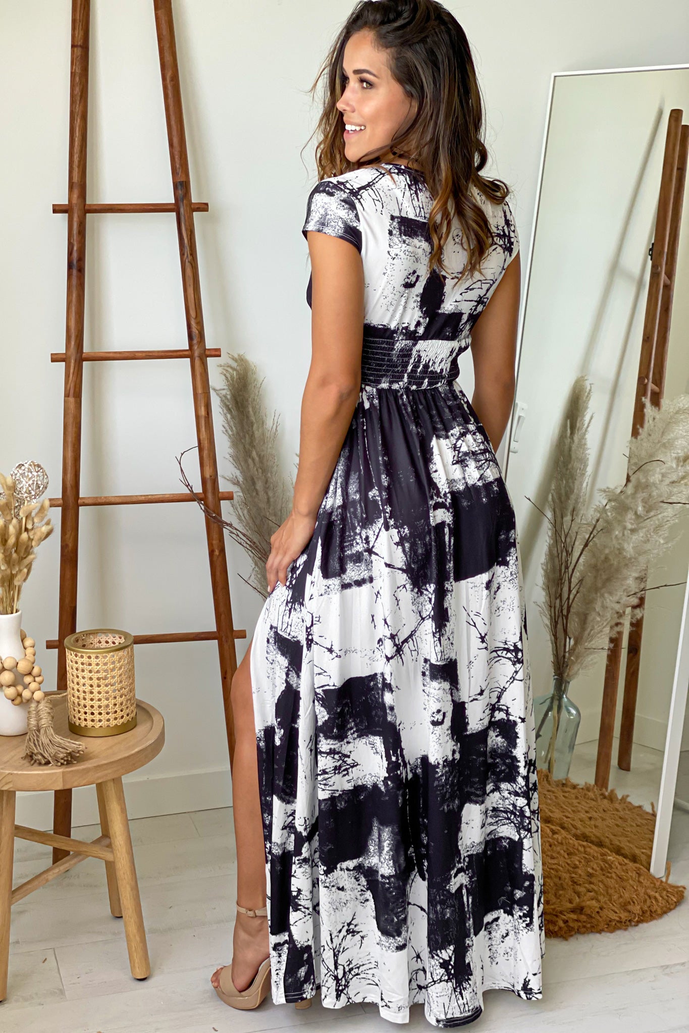 Black And White V-Neck Maxi Dress With Slit | Maxi Dresses Saved by the Dress Black And White V-Neck Maxi Dress With Slit | Maxi Dresses Saved by the Dress