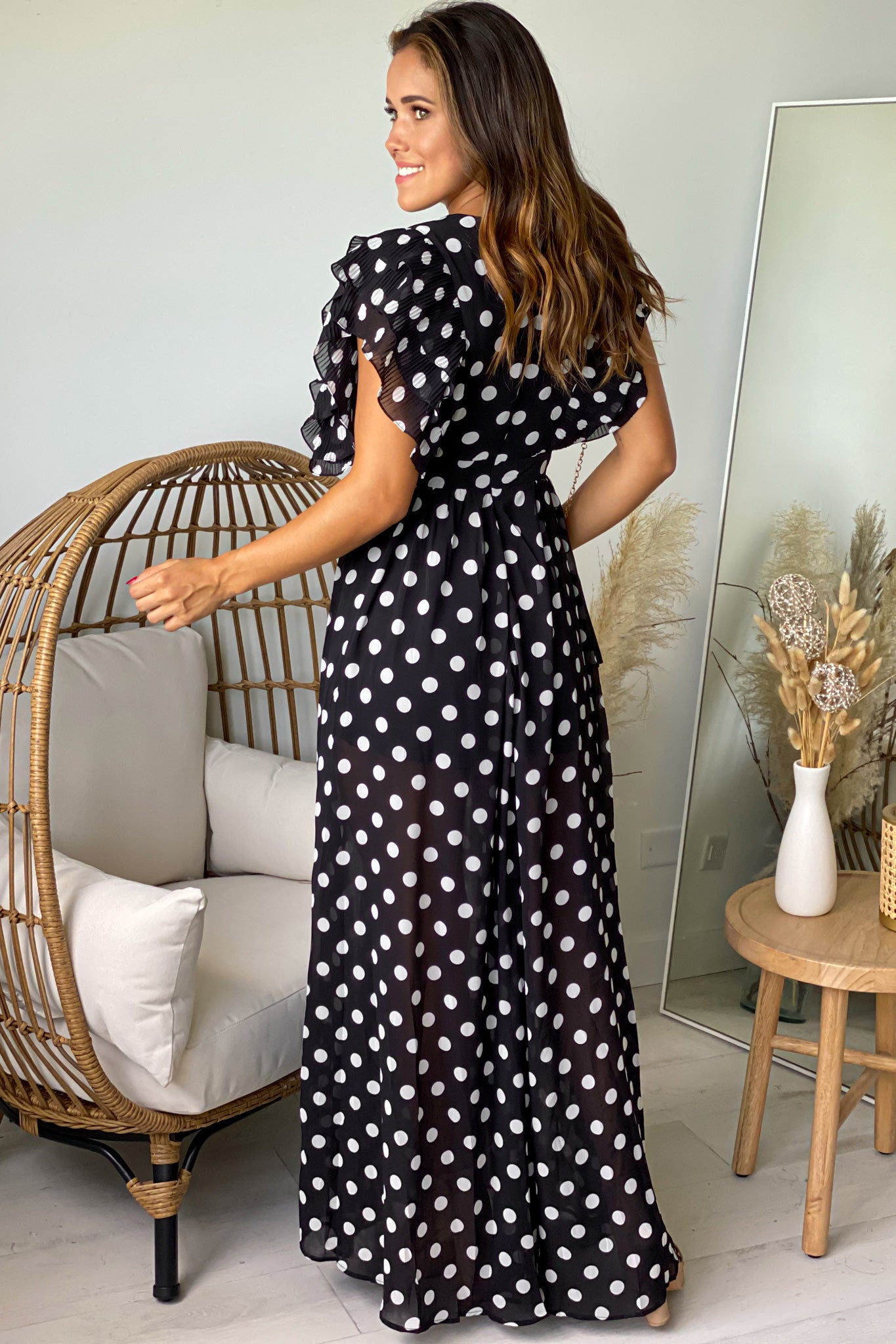 black and white polka dot maxi dresss