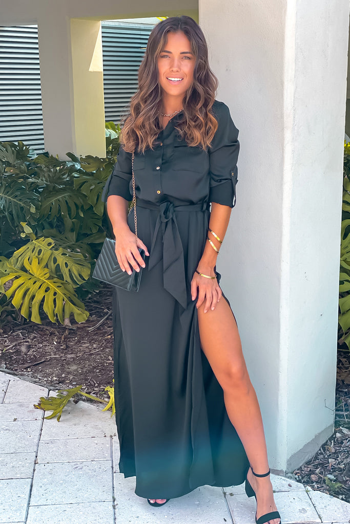 Black Satin Maxi Dress