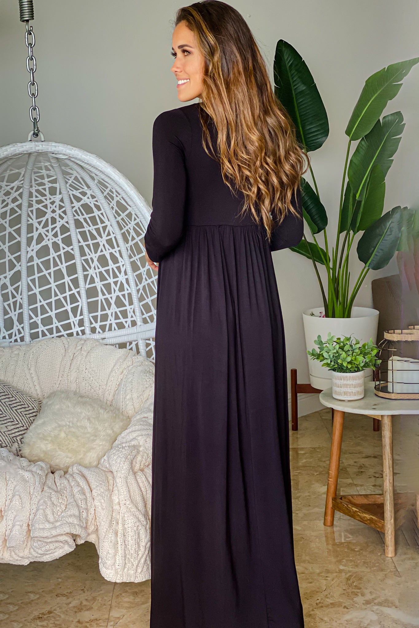 Black Maxi Dress with 3/4 Sleeves | Black Long Dress | Casual Maxi ...