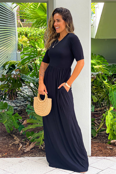Black 1/2 Sleeve Maxi Dress with Pockets | Maxi Dresses Saved by the Dress Black 1/2 Sleeve Maxi Dress with Pockets | Maxi Dresses Saved by the Dress