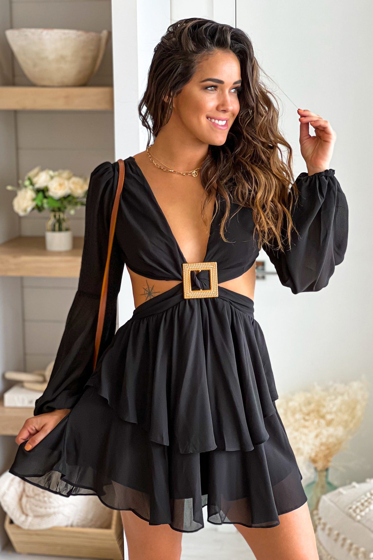 Black Short Dress With Cut Out And Open Back