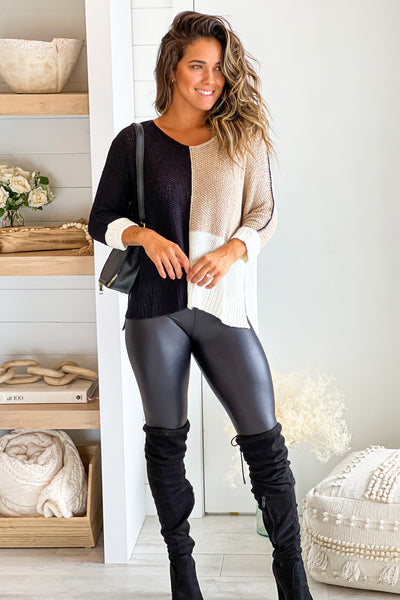 black color block cute sweater