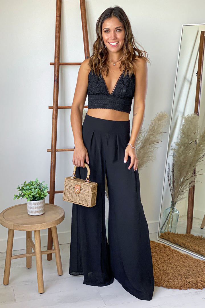 Black Crochet Top And Palazzo Pants Set | Online Boutiques – Saved