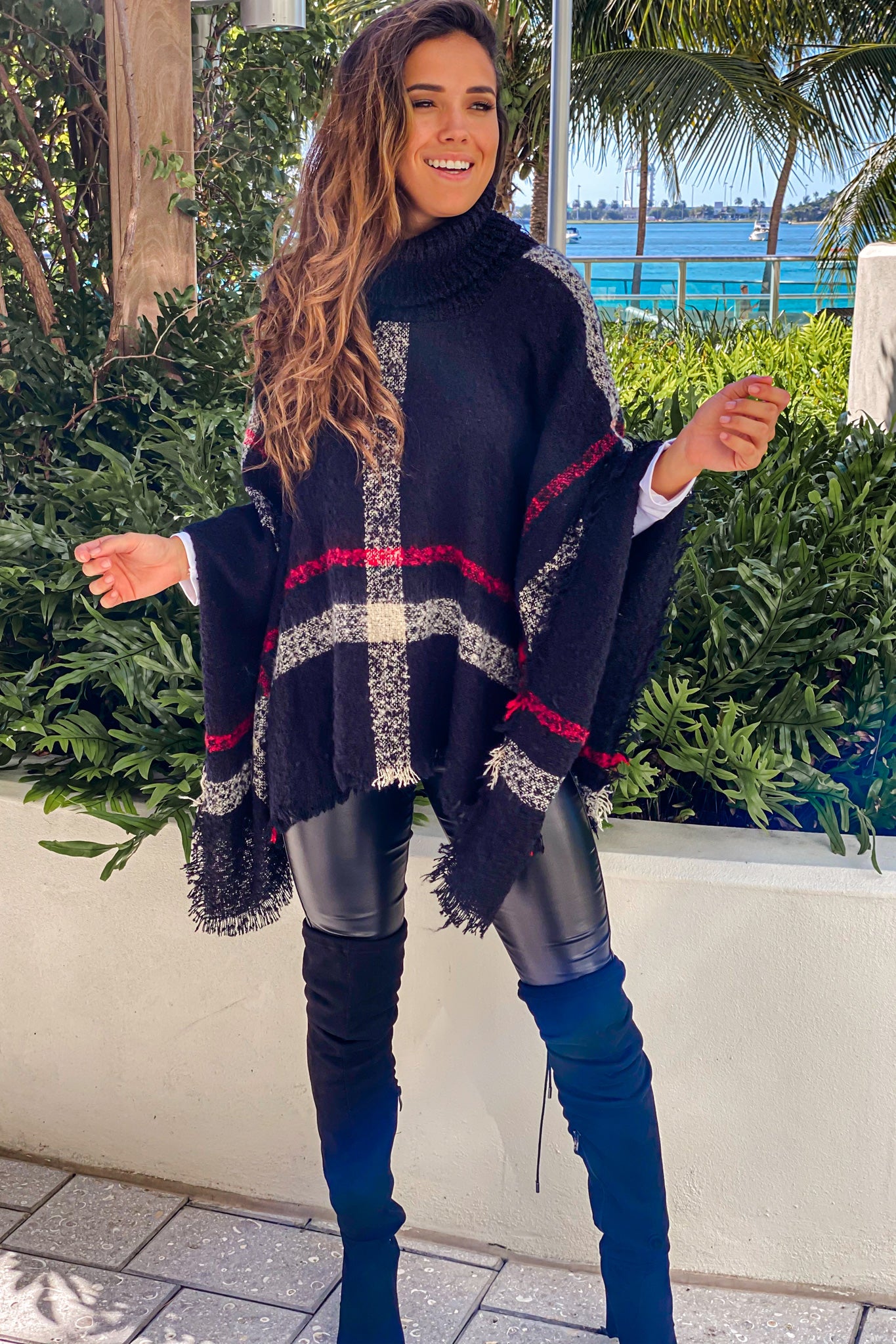 black cute plaid poncho