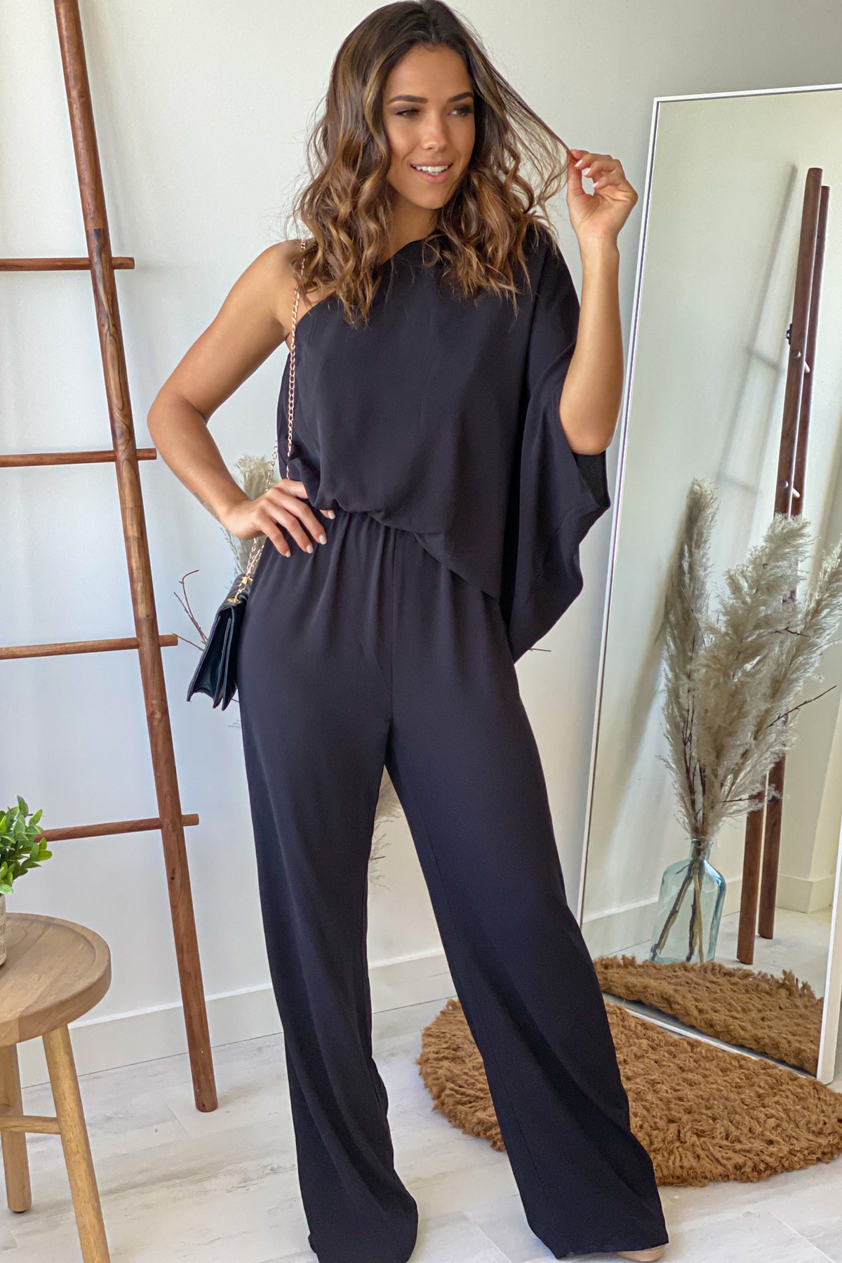 Black One Shoulder 3/4 Sleeve Jumpsuit | Jumpsuits – Saved by the Dress