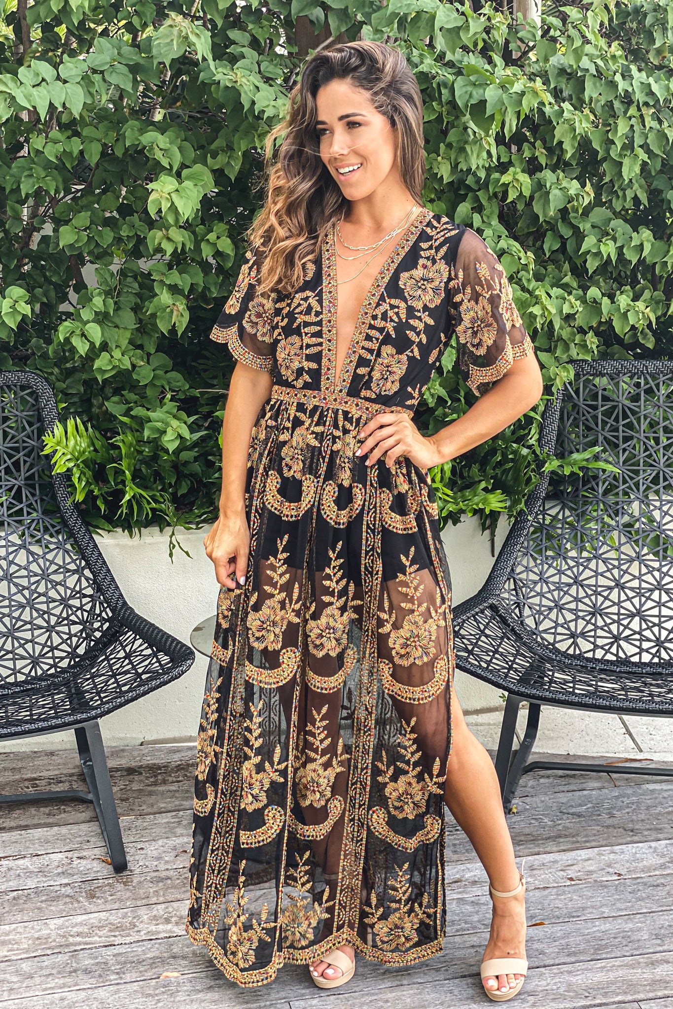 black embroidered maxi dress