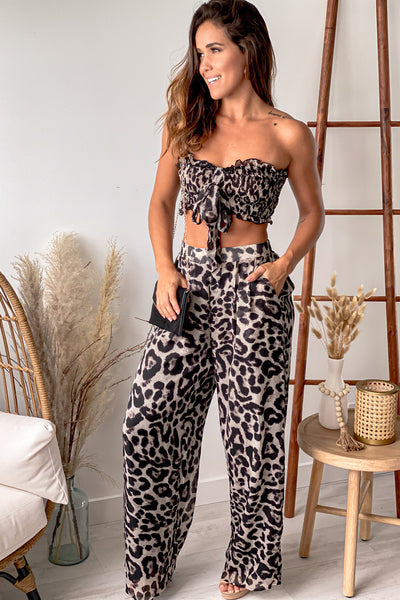 black leopard two piece outfit
