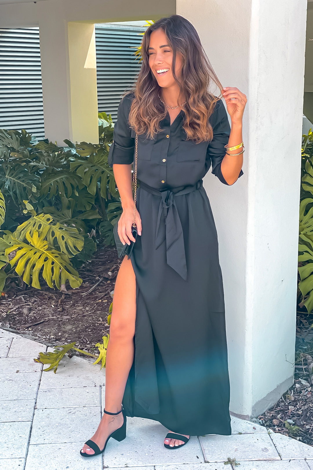 Black Satin Maxi Dress