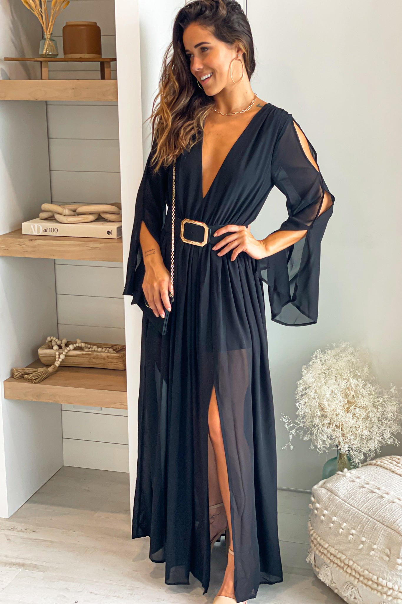 Black Maxi Dress With Belt