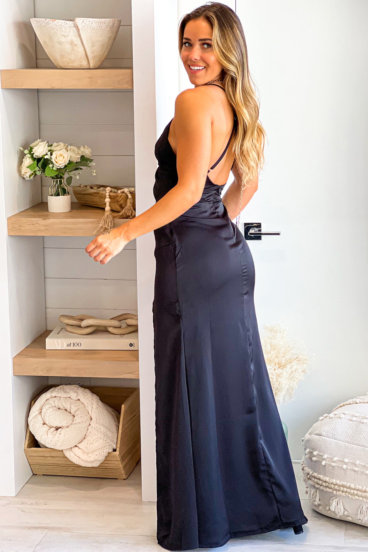 Black Maxi Dress With Cut Out And Criss Cross Back