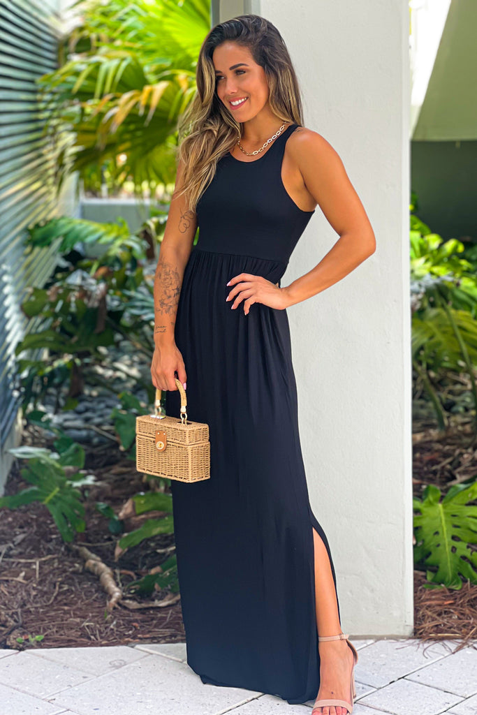 【Rest & Recreation】 ★ SLIT BACK DRESS ★ St Barts Black Strapless Cut-Out Maxi Dress With Twist Skirt