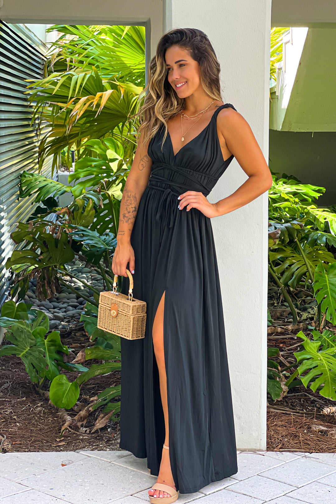 Black Sleeveless Maxi Dress With Slit | Maxi Dresses – Saved by