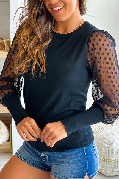 black mesh long sleve sweater