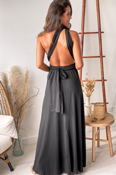 black open back maxi dress