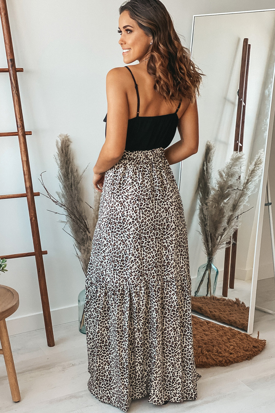chinese dress ladies Leopard Print Ruffle Maxi Dress