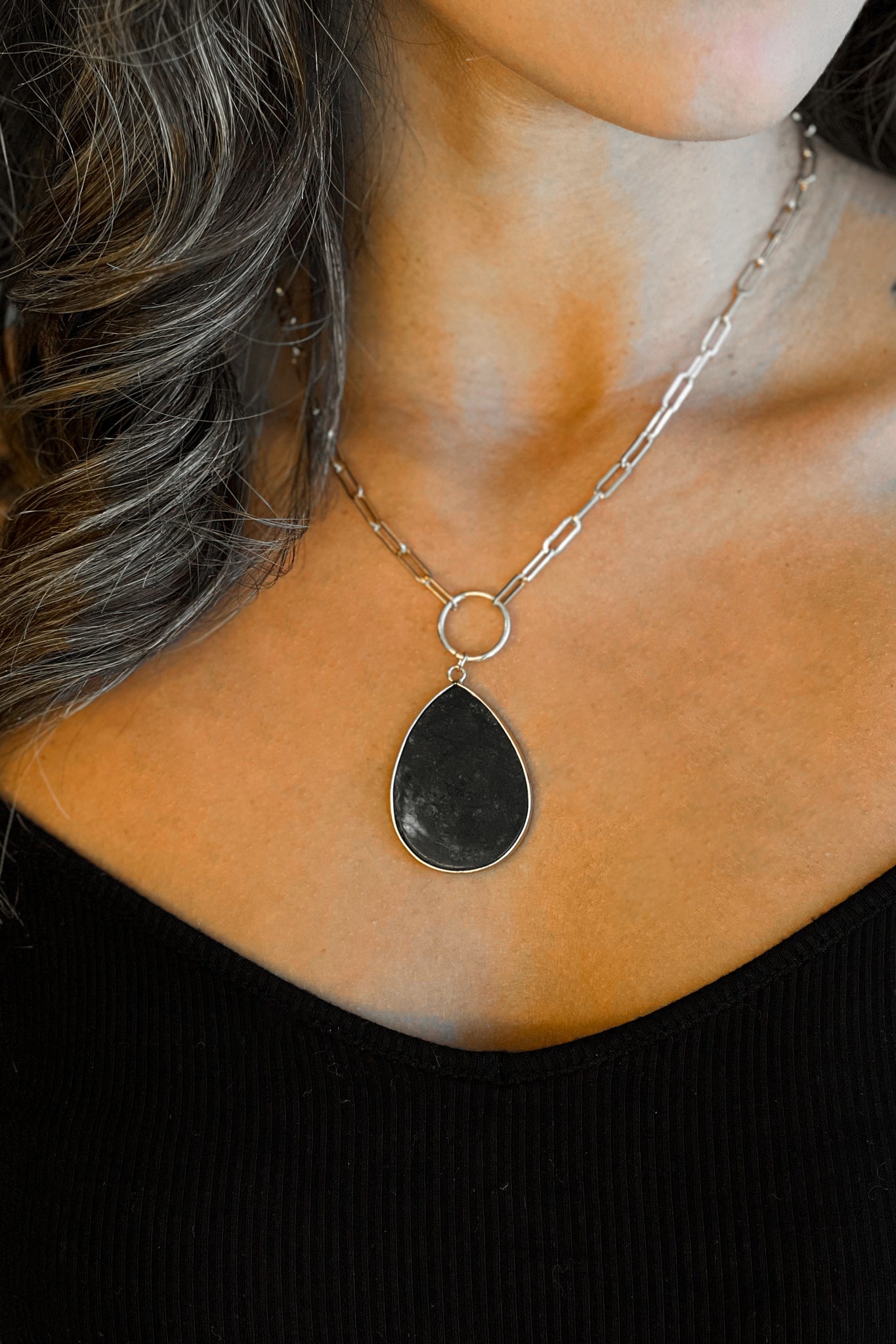 black quartz pendant necklace