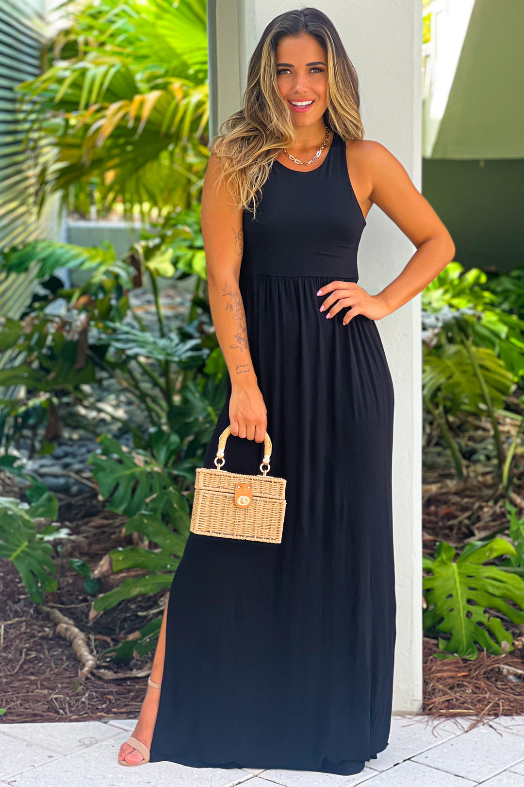 black racer back maxi dress boohoo Women's Super Soft Racer Back Maxi Dress in Black | Size: 4