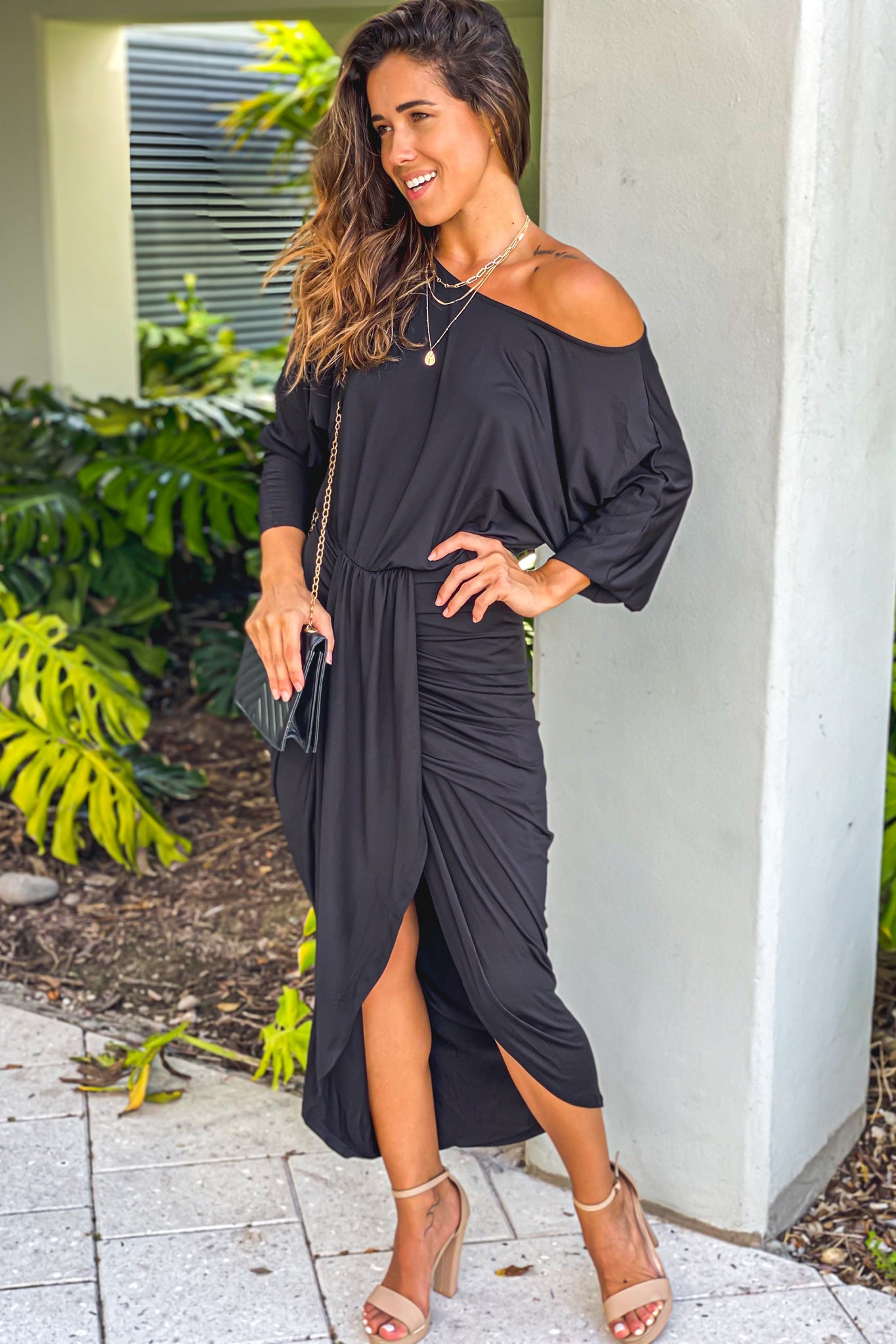 Black One Shoulder Ruched Dress | Maxi Dresses – Saved by the Dress