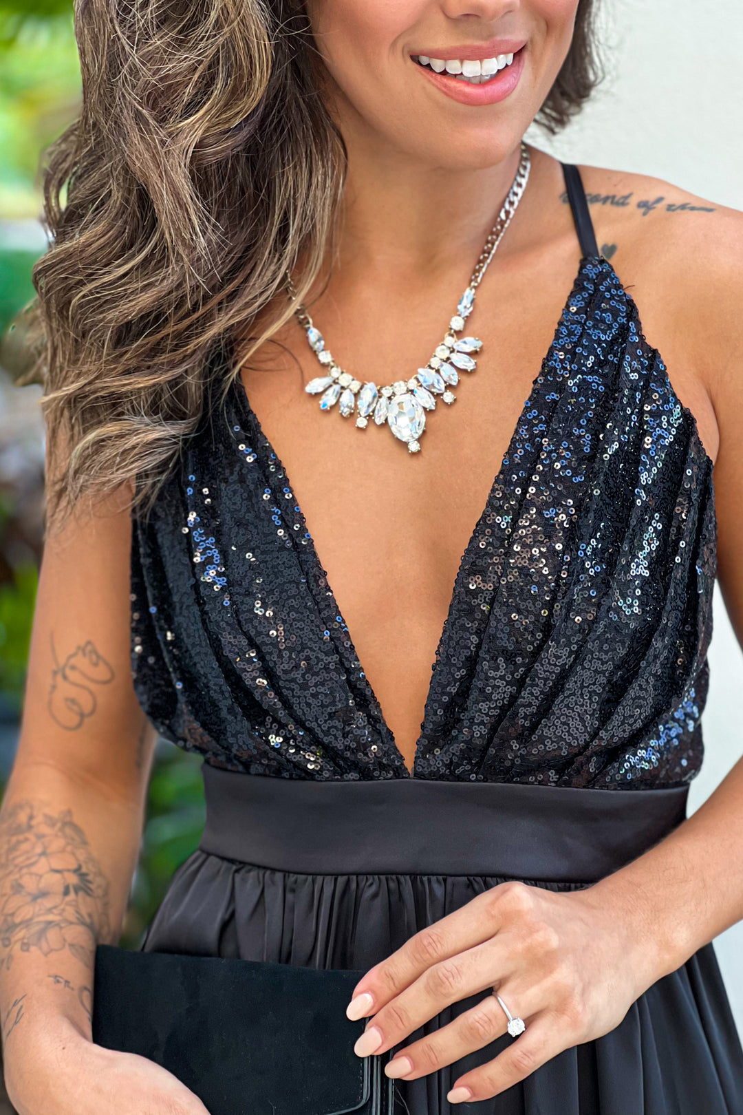sistaglam v neck maxi dress with sequined top GISELLE NAVY SEQUIN MAXI DRESS FEATURING INSERTS | Sistaglam